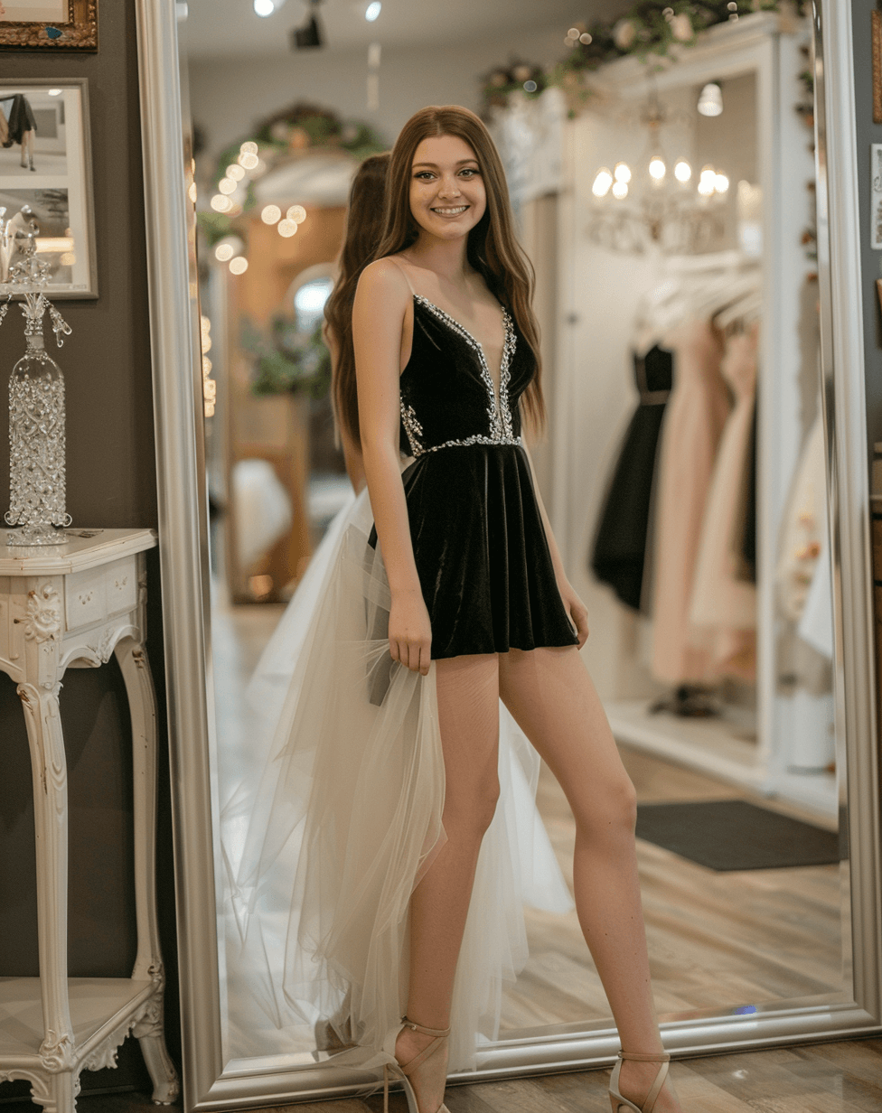 Black velvet homecoming dress online