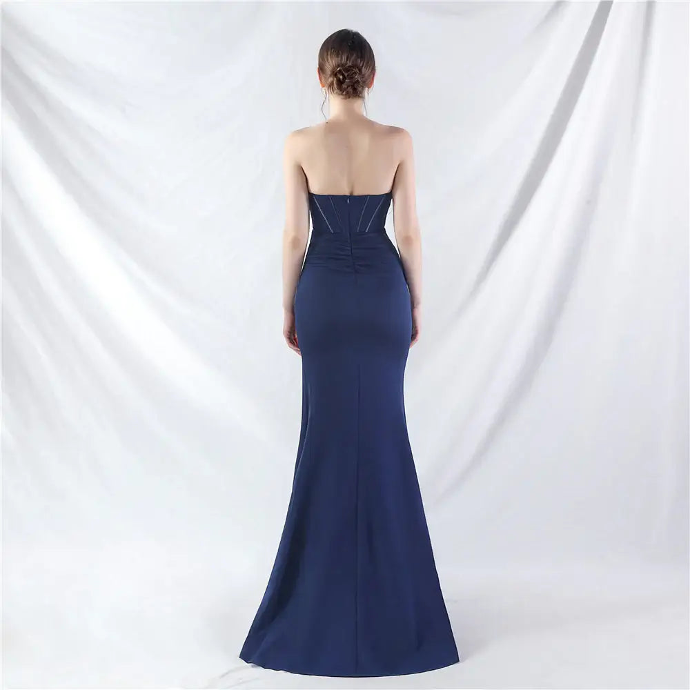 Corset Evening Gown with Feather Details and High Slit - Perfect for Prom and Formal Events | 31990