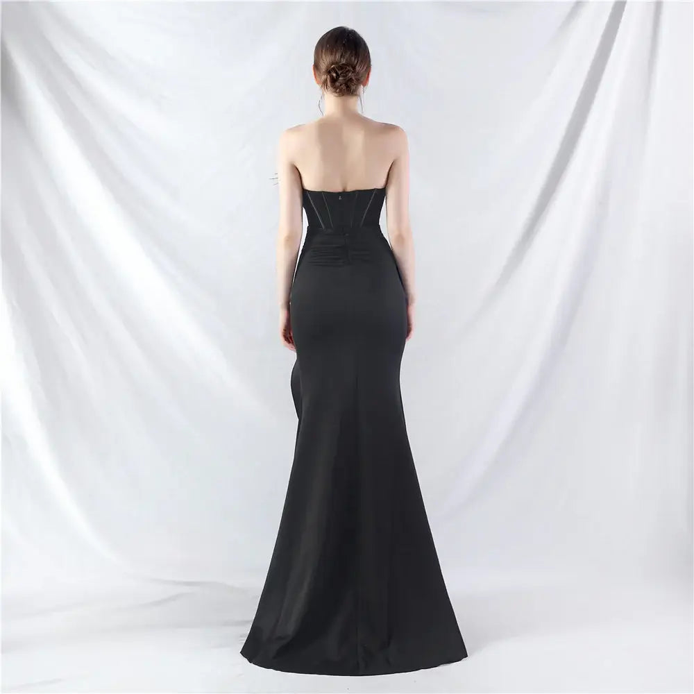 Corset Evening Gown with Feather Details and High Slit - Perfect for Prom and Formal Events | 31990