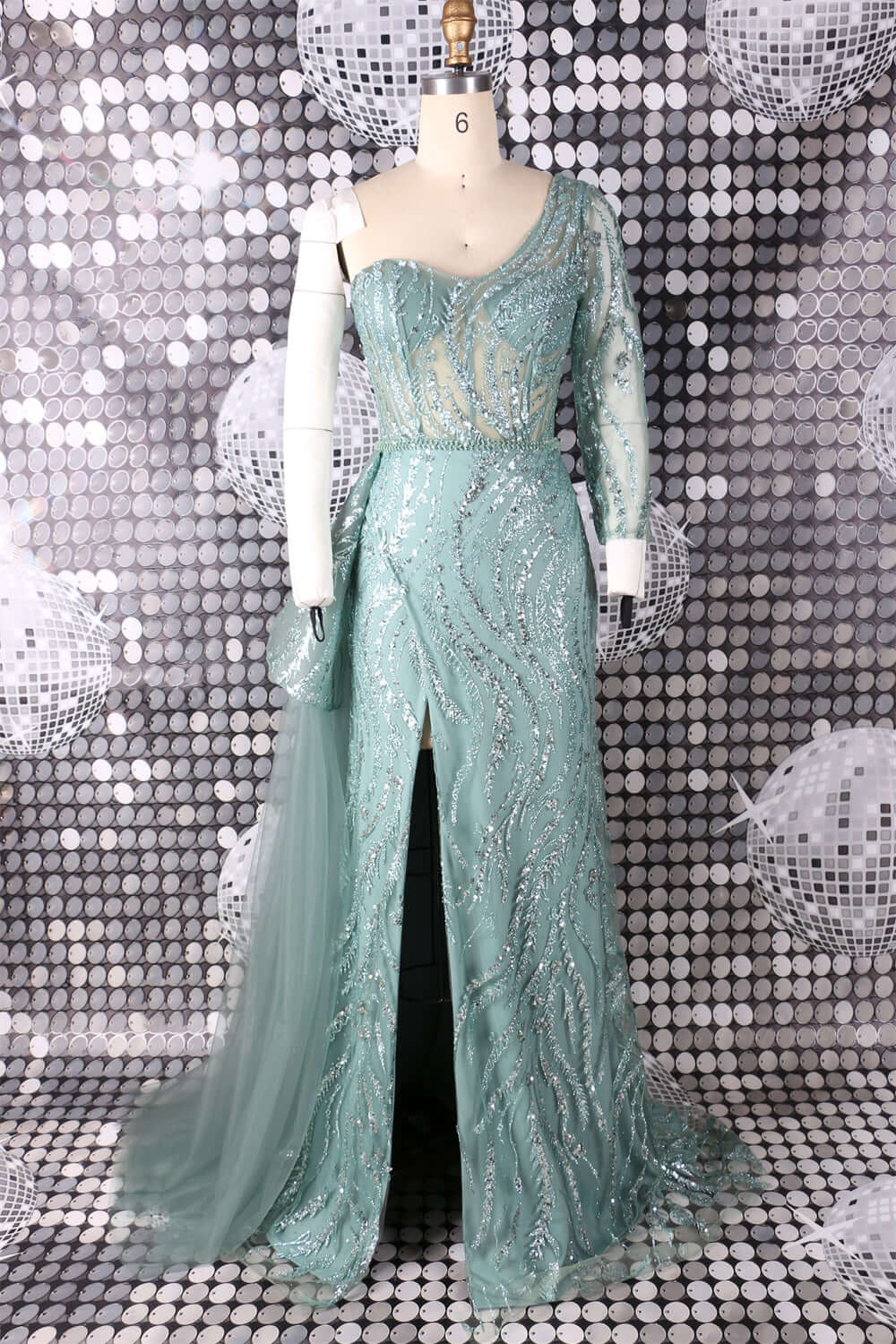 sparkling asymmetrical evening gown