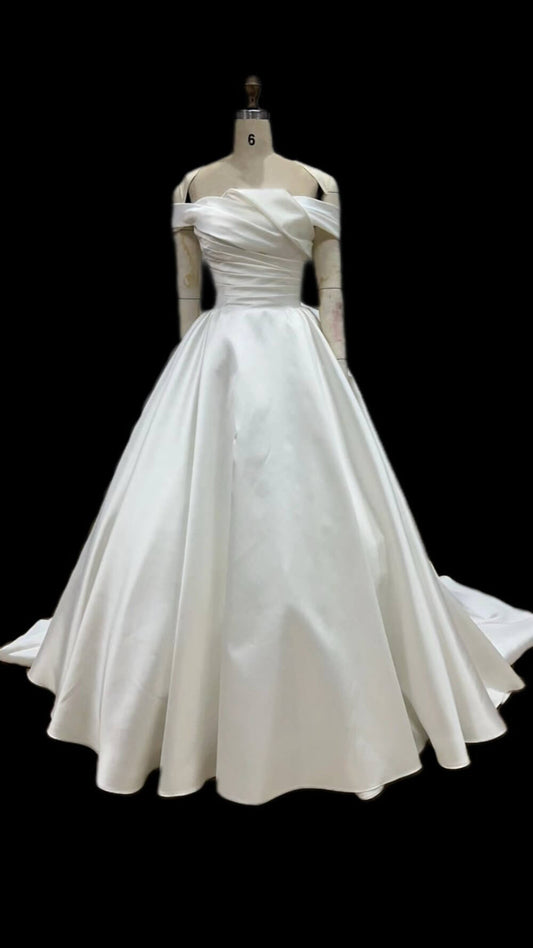 A-line satin bridal gown with train