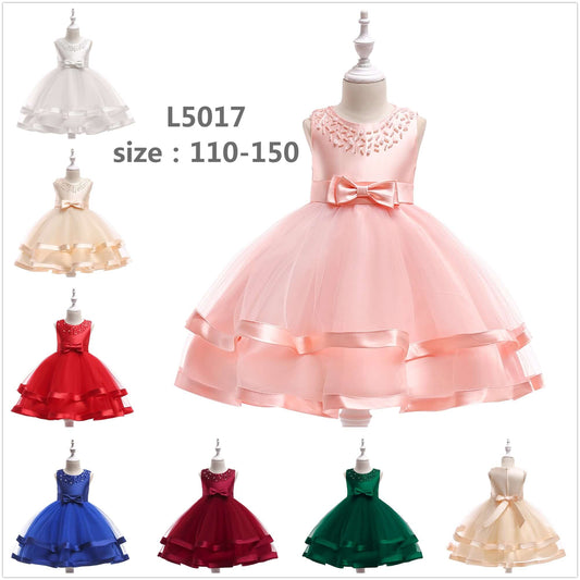 Girls' Sleeveless Satin Bowknot Tulle Flower Girl Dress  | L5017