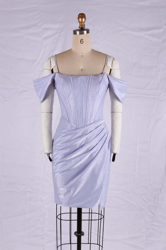 Elegant Lavender Off-Shoulder Bodycon Dress with Draped Sleeves for Cocktail Parties and Special Occasions | Pre order 6022