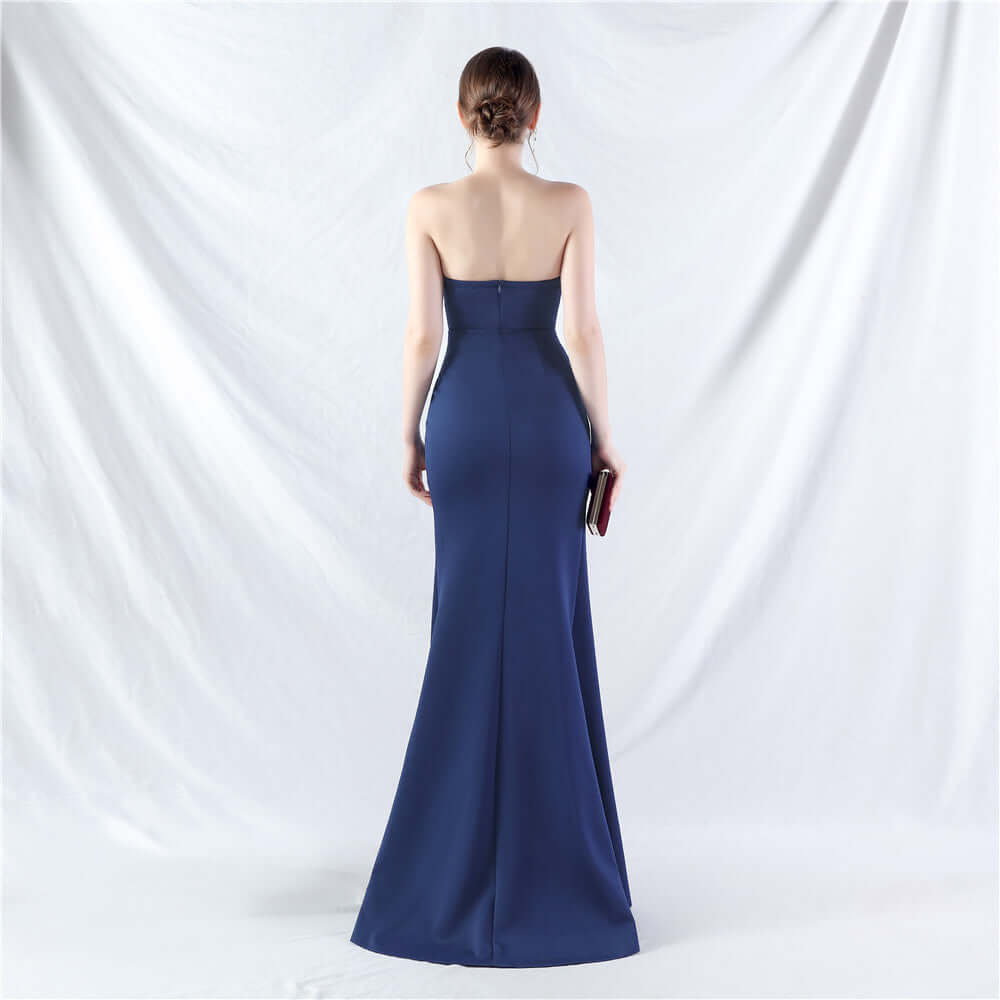 Elegant Strapless Gown with High Slit