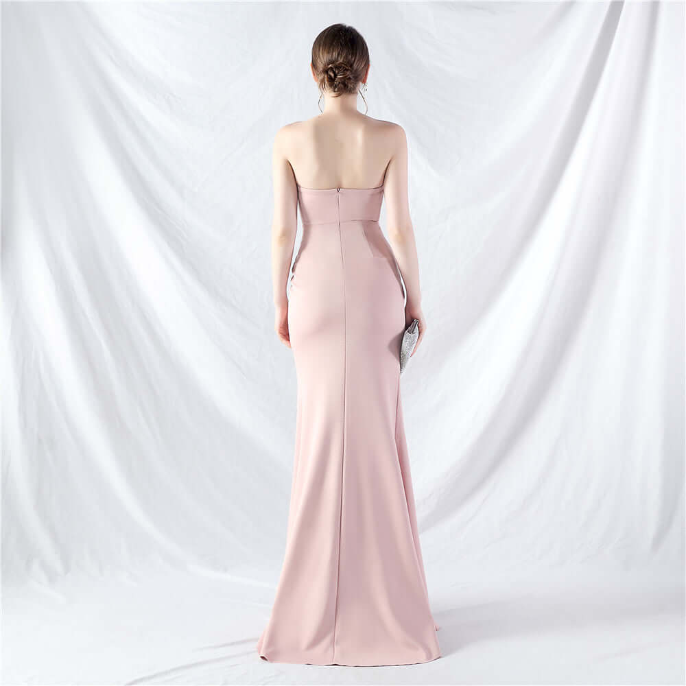 Elegant Strapless Gown with High Slit