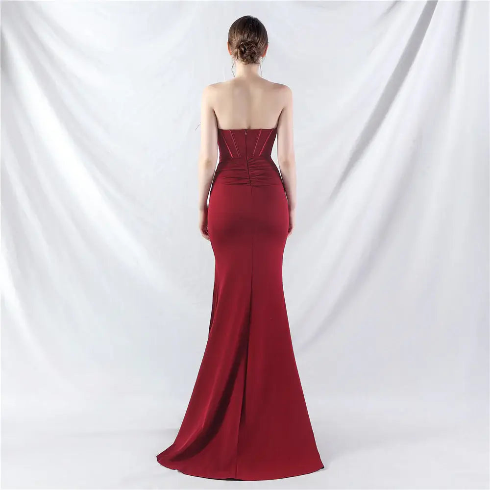 Corset Evening Gown with Feather Details and High Slit - Perfect for Prom and Formal Events | 31990